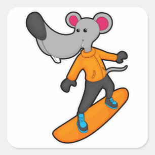 Mouse as Snowboarder with Snowboard Square Sticker