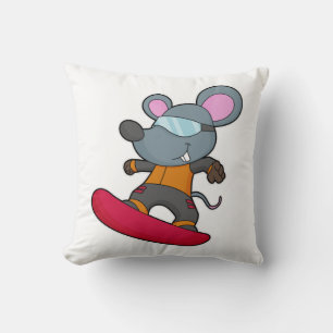 Mouse as Snowboarder with Snowboard Throw Pillow