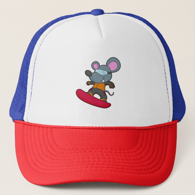 Mouse as Snowboarder with Snowboard Trucker Hat (Front)