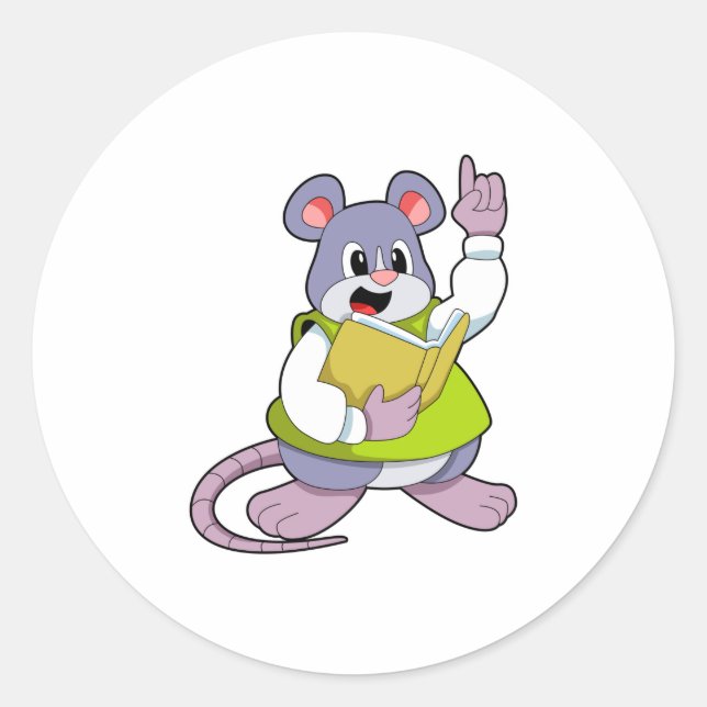 Mouse as Teacher with Book Classic Round Sticker (Front)