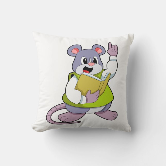 Mouse as Teacher with Book Throw Pillow (Front)