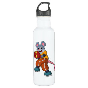 Mouse at Baseball with Baseball glove 710 Ml Water Bottle
