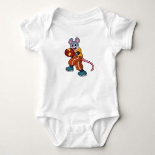 Mouse at Baseball with Baseball glove Baby Bodysuit