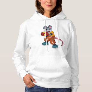 Mouse at Baseball with Baseball glove Hoodie