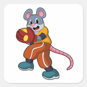 Mouse at Baseball with Baseball glove Square Sticker