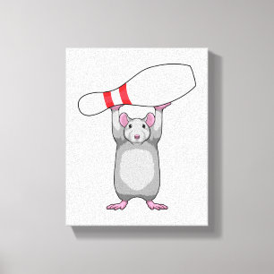 Mouse at Bowling with Bowling pin Canvas Print