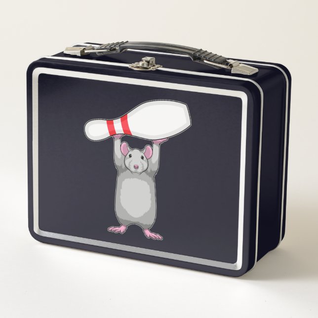 Mouse at Bowling with Bowling pin Metal Lunch Box (Front)