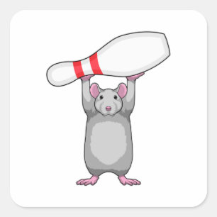 Mouse at Bowling with Bowling pin Square Sticker