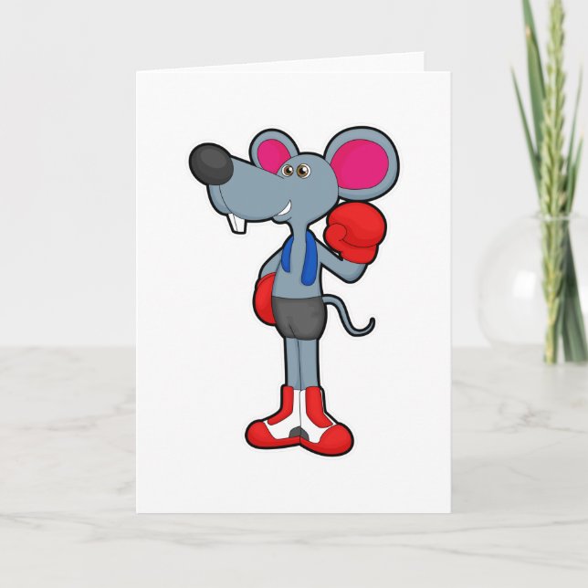 Mouse at Boxing with Boxing gloves Card (Front)