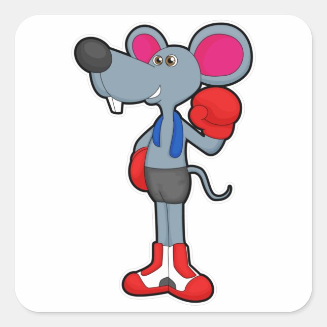 Mouse at Boxing with Boxing gloves Square Sticker (Front)