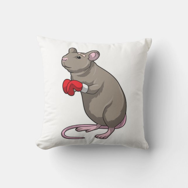 Mouse at Boxing with Boxing gloves Throw Pillow (Front)