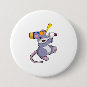 Mouse at Cricket with Cricket bat 3 Inch Round Button
