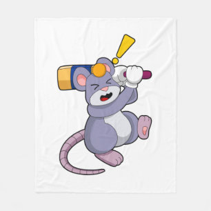 Mouse at Cricket with Cricket bat Fleece Blanket