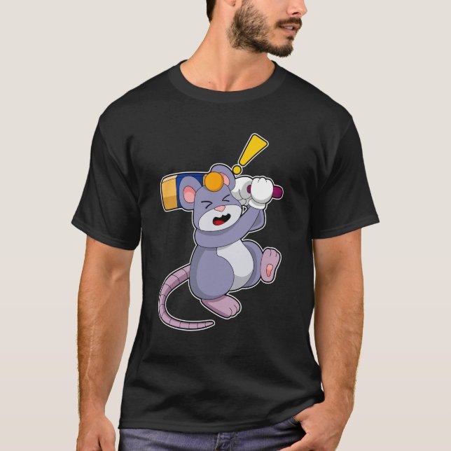 Mouse at Cricket with Cricket bat T-Shirt (Front)