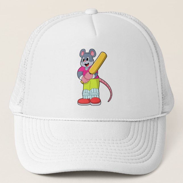 Mouse at Cricket with Cricket bat Trucker Hat (Front)