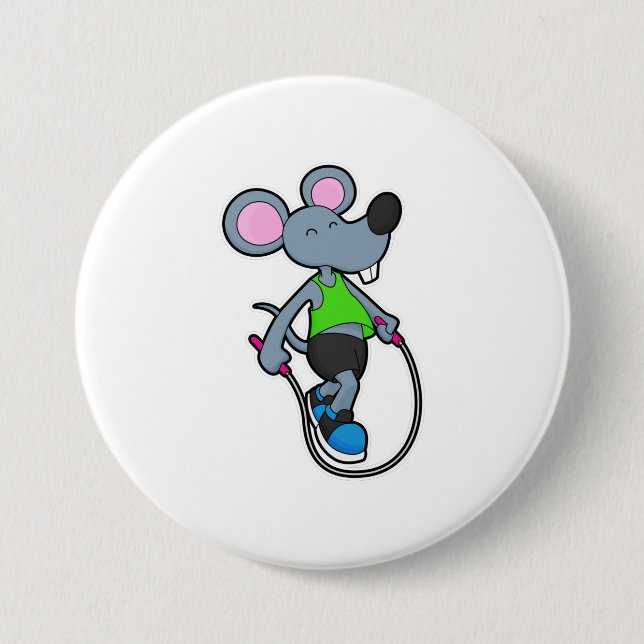 Mouse at Fitness with Rope 3 Inch Round Button (Front)