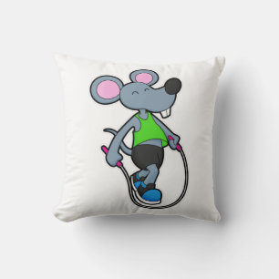 Mouse at Fitness with Rope Throw Pillow