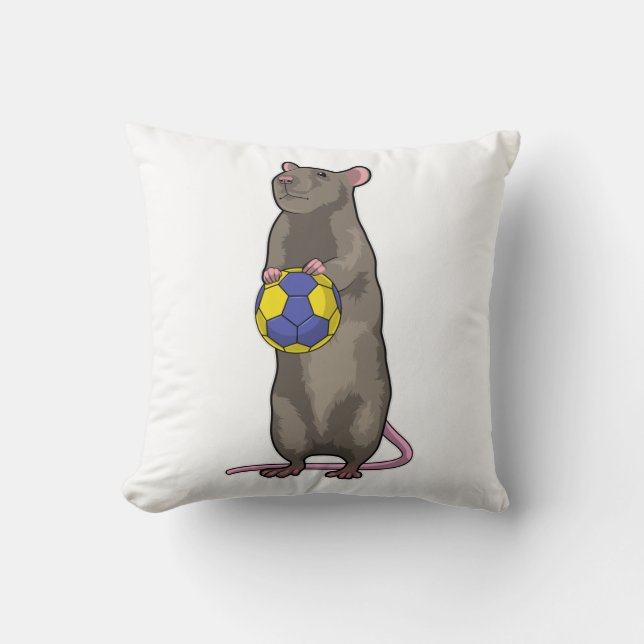 Mouse at Handball Sports Throw Pillow (Front)