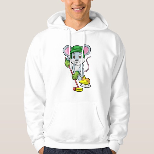 Mouse at Ice hockey with Hockey stick Hoodie (Front)