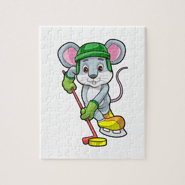 Mouse at Ice hockey with Hockey stick Jigsaw Puzzle (Vertical)
