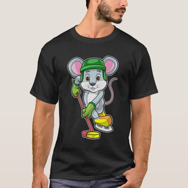Mouse at Ice hockey with Hockey stick T-Shirt (Front)