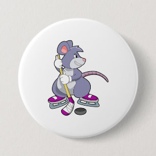 Mouse at Ice hockey with Ice hockey stick 3 Inch Round Button