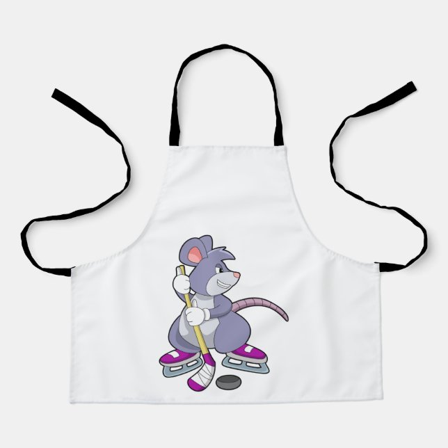 Mouse at Ice hockey with Ice hockey stick Apron (Front)
