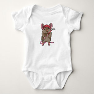 Mouse at Ice hockey with Ice hockey stick Baby Bodysuit