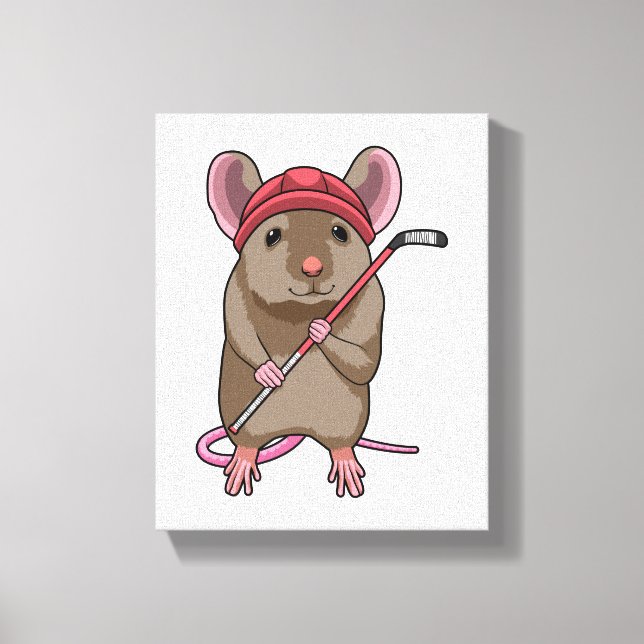 Mouse at Ice hockey with Ice hockey stick Canvas Print (Front)