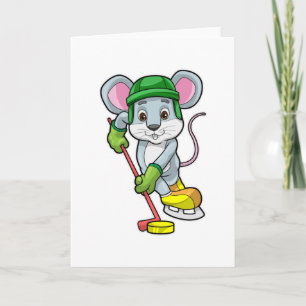 Mouse at Ice hockey with Ice hockey stick Card