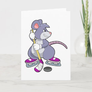 Mouse at Ice hockey with Ice hockey stick Card