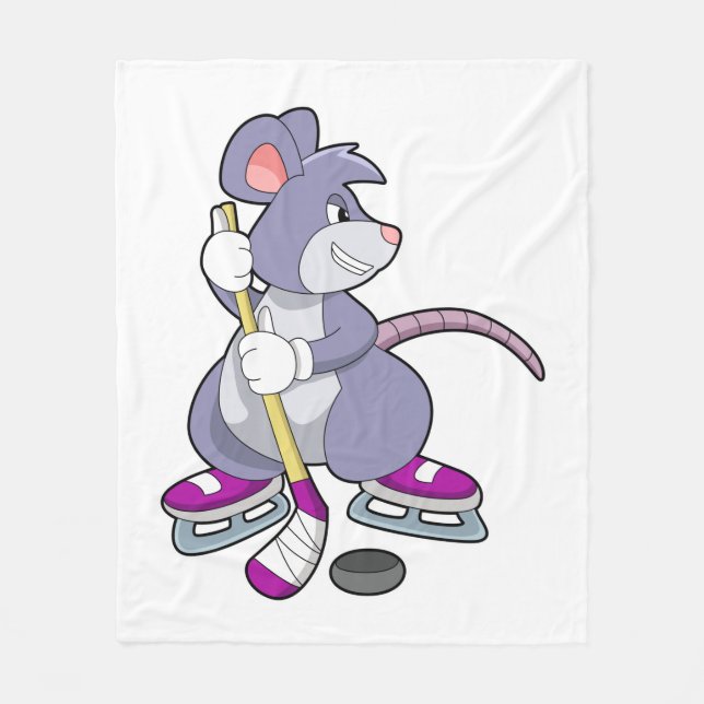 Mouse at Ice hockey with Ice hockey stick Fleece Blanket (Front)