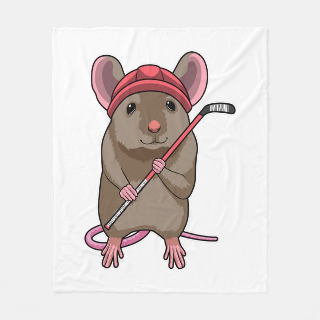 Mouse at Ice hockey with Ice hockey stick Fleece Blanket (Front)
