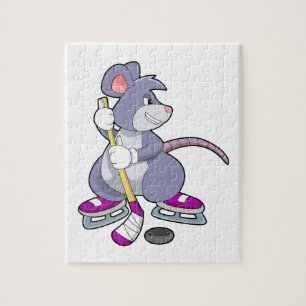 Mouse at Ice hockey with Ice hockey stick Jigsaw Puzzle
