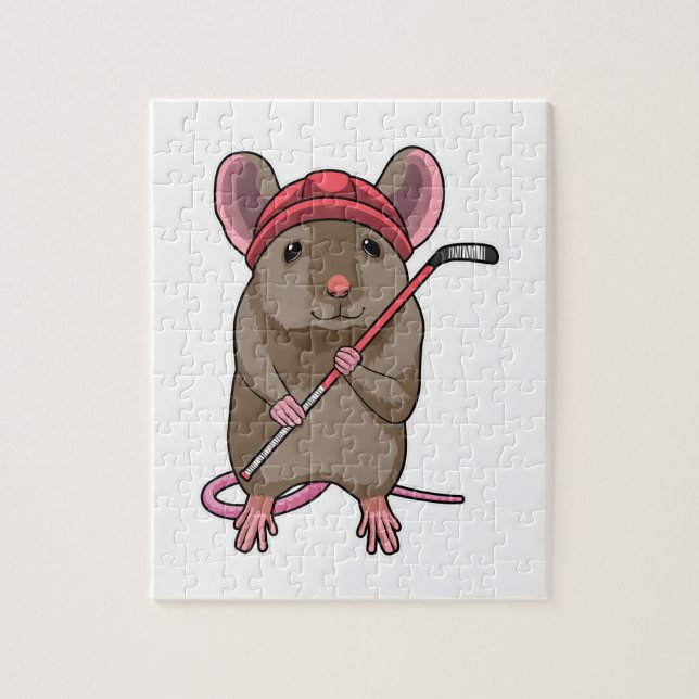 Mouse at Ice hockey with Ice hockey stick Jigsaw Puzzle (Vertical)