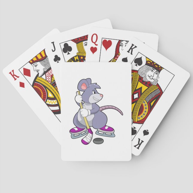 Mouse at Ice hockey with Ice hockey stick Playing Cards (Back)