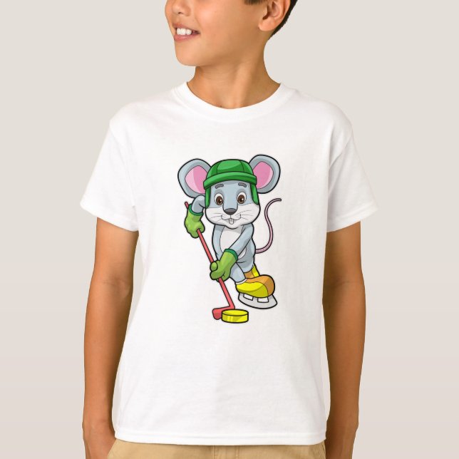 Mouse at Ice hockey with Ice hockey stick T-Shirt (Front)