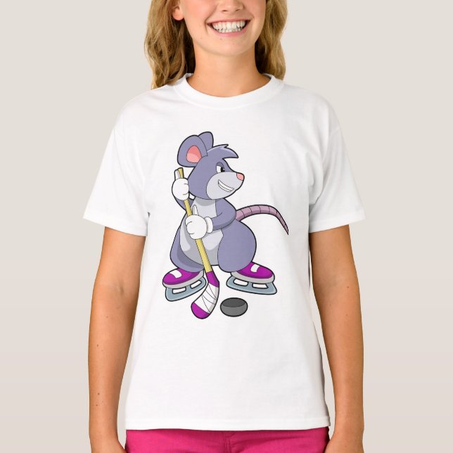 Mouse at Ice hockey with Ice hockey stick T-Shirt (Front)