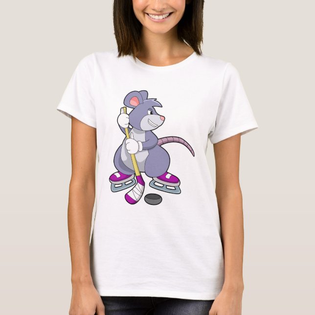 Mouse at Ice hockey with Ice hockey stick T-Shirt (Front)