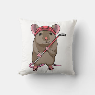 Mouse at Ice hockey with Ice hockey stick Throw Pillow
