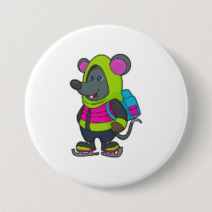 Mouse at Ice skating with Ice skates & Backpack.pn 3 Inch Round Button