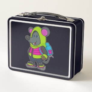 Mouse at Ice skating with Ice skates & Backpack.pn Metal Lunch Box