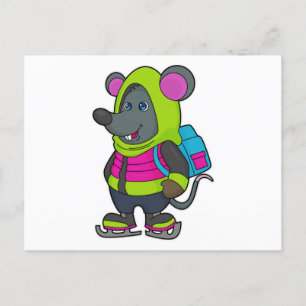 Mouse at Ice skating with Ice skates & Backpack.pn Postcard