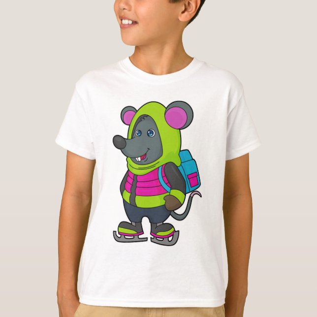 Mouse at Ice skating with Ice skates & Backpack.pn T-Shirt (Front)