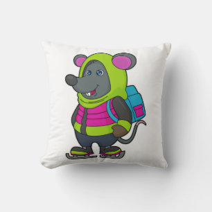 Mouse at Ice skating with Ice skates & Backpack.pn Throw Pillow