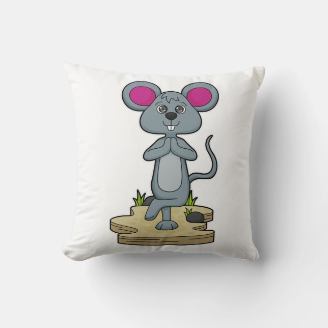 Mouse at Yoga Fitness Throw Pillow (Front)