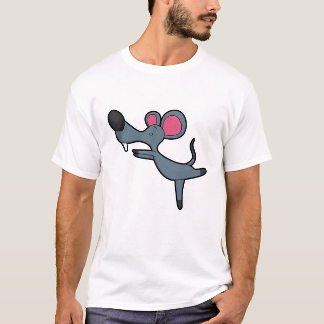 Mouse at Yoga Stretching exercise T-Shirt (Front)