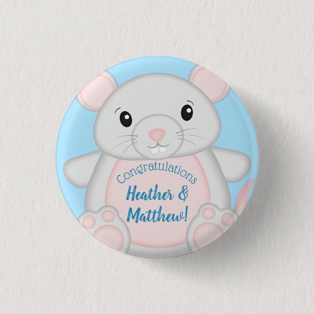 Mouse Baby Shower Blue 1 Inch Round Button (Front)