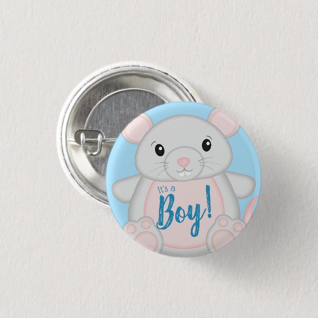Mouse Baby Shower Blue 1 Inch Round Button (Front & Back)