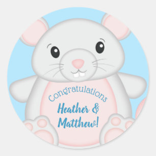 Mouse Baby Shower Blue Classic Round Sticker